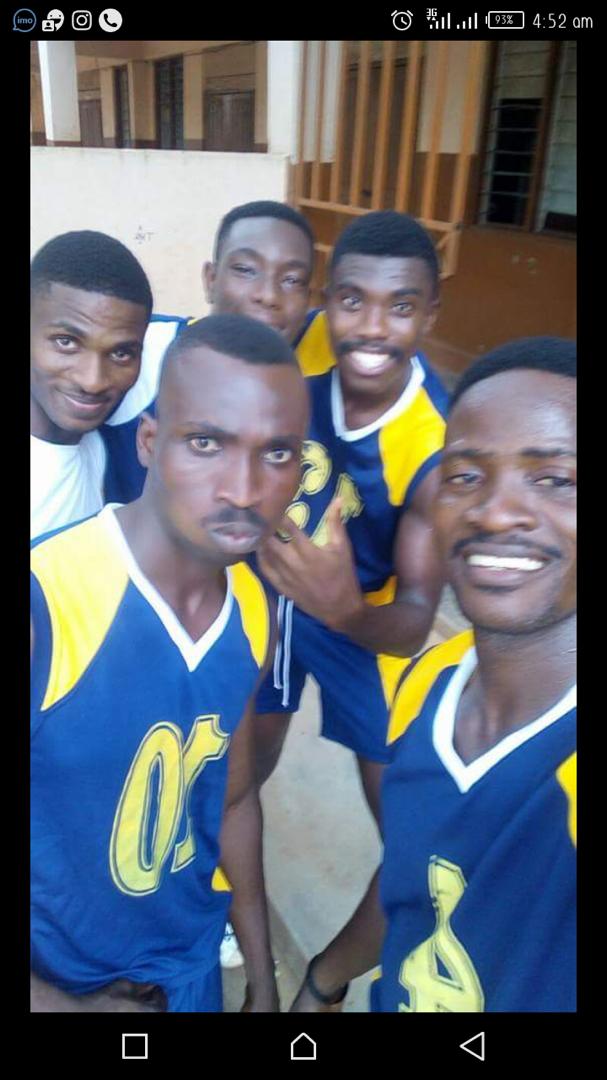 Teammates in volleyball jerseys in a photograph from Ransford’s playing years
